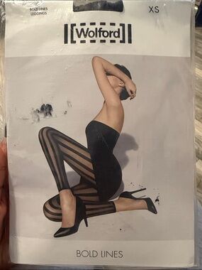Wolford Black Bold Lines Vertical Stripe Tights